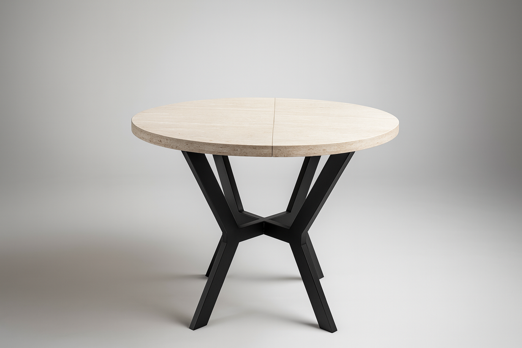 Yuvarlak Traverten Açılır Masa / Ayna Hediyeli