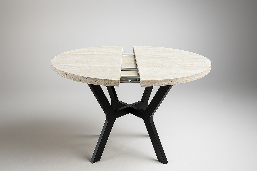 Yuvarlak Traverten Açılır Masa / Ayna Hediyeli