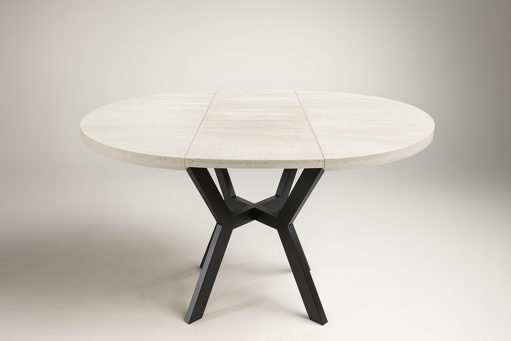 Yuvarlak Traverten Açılır Masa / Ayna Hediyeli